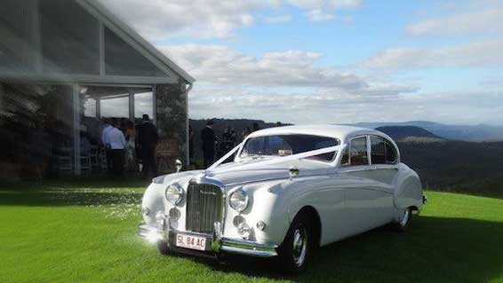 Classic white wedding car